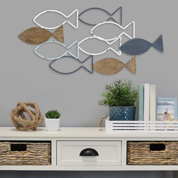 Stratton Home Decor Wood and Metal School of Fish Wall Decor S23810 - The Home  Depot