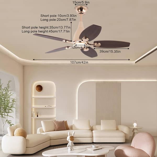 42 in. Indoor Gold Modern 3-Color Ceiling Fan Light with Adjustable White Integrated LED, Reversible Motor and Remote