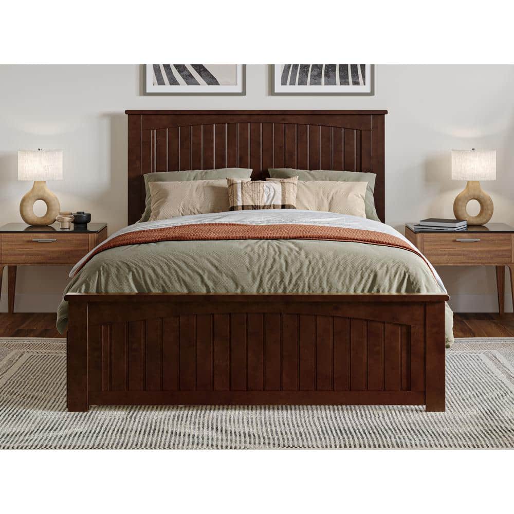 Nantucket Walnut Full Wood Platform Bed with Storage Drawers