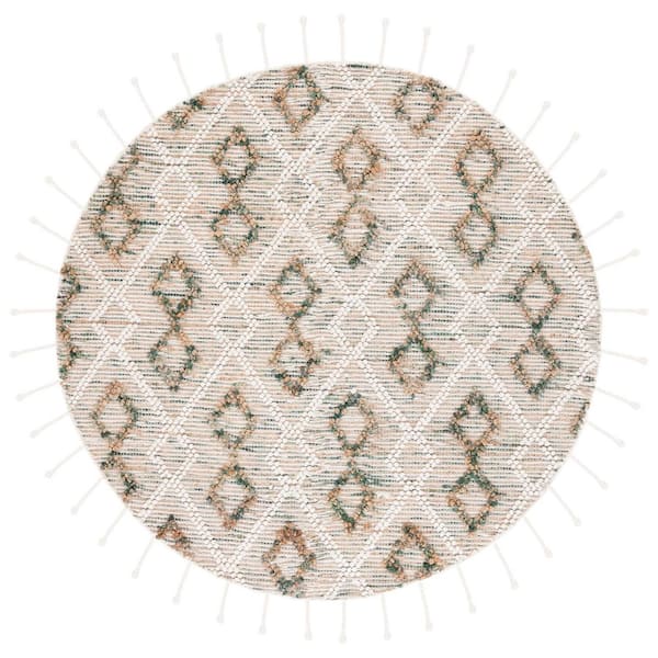 Natura 6 ft. x 6 ft. Ivory/Emerald Diamond Monochrome Round Area Rug