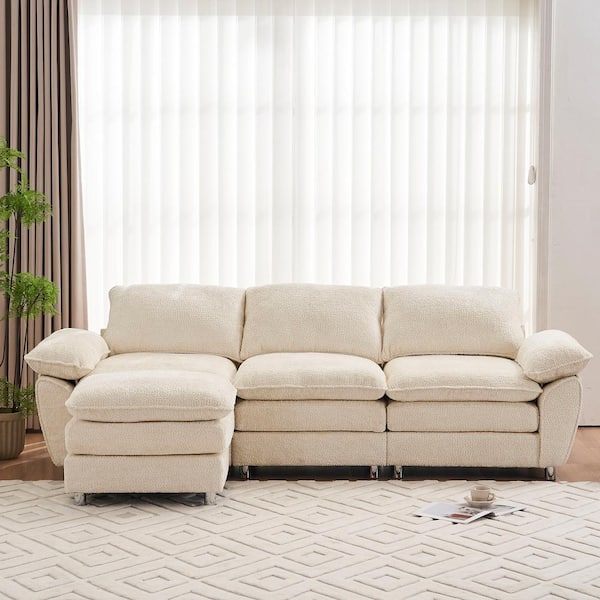101.6 in Wide Pillow Top Arm Polyester L-Shaped Modern Upholstered Modular Sectional Sofa in Beige