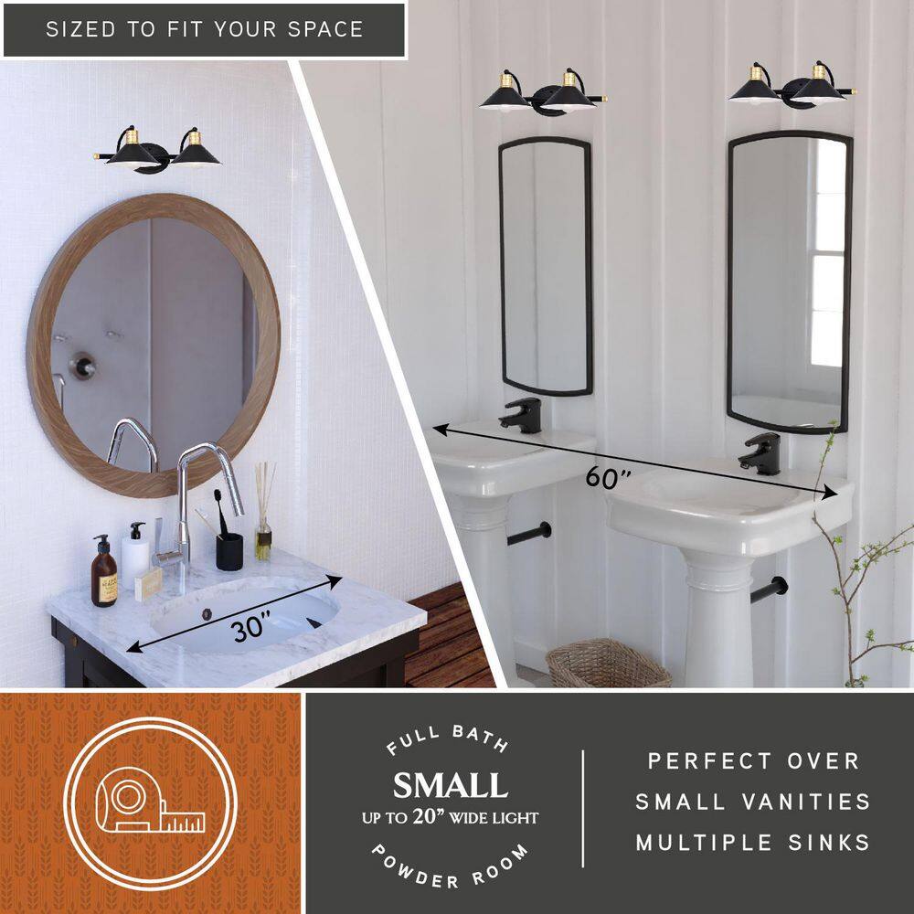 Akron Black and Brass 2-Light Steel Vanity Fixture