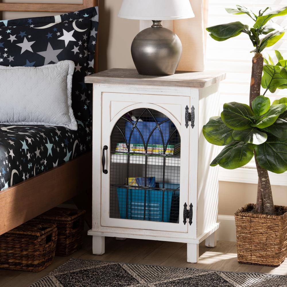 Faron Vintage Two-Tone Wood Nightstand with Metal Accents