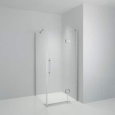 38 in. W x 76 in. H Pivot Frameless Shower Door/Enclosure in Brushed Nickel with Handle