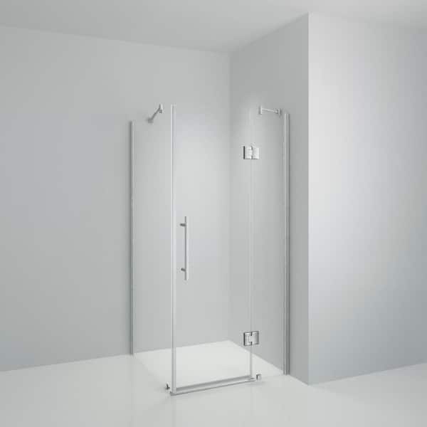 Dimakai 38 in. W x 76 in. H Pivot Frameless Shower Door/Enclosure in Brushed Nickel with Handle