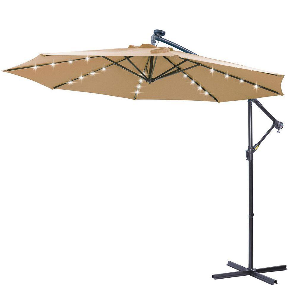 Tunearary 10 ft. Patio Hanging Offset Cantilever Umbrella in Brown with