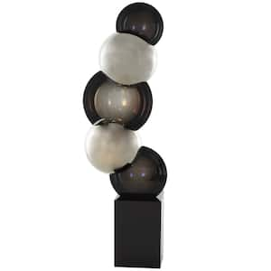 Silver Glass Stacked Orb Abstract Sculpture with Black Base