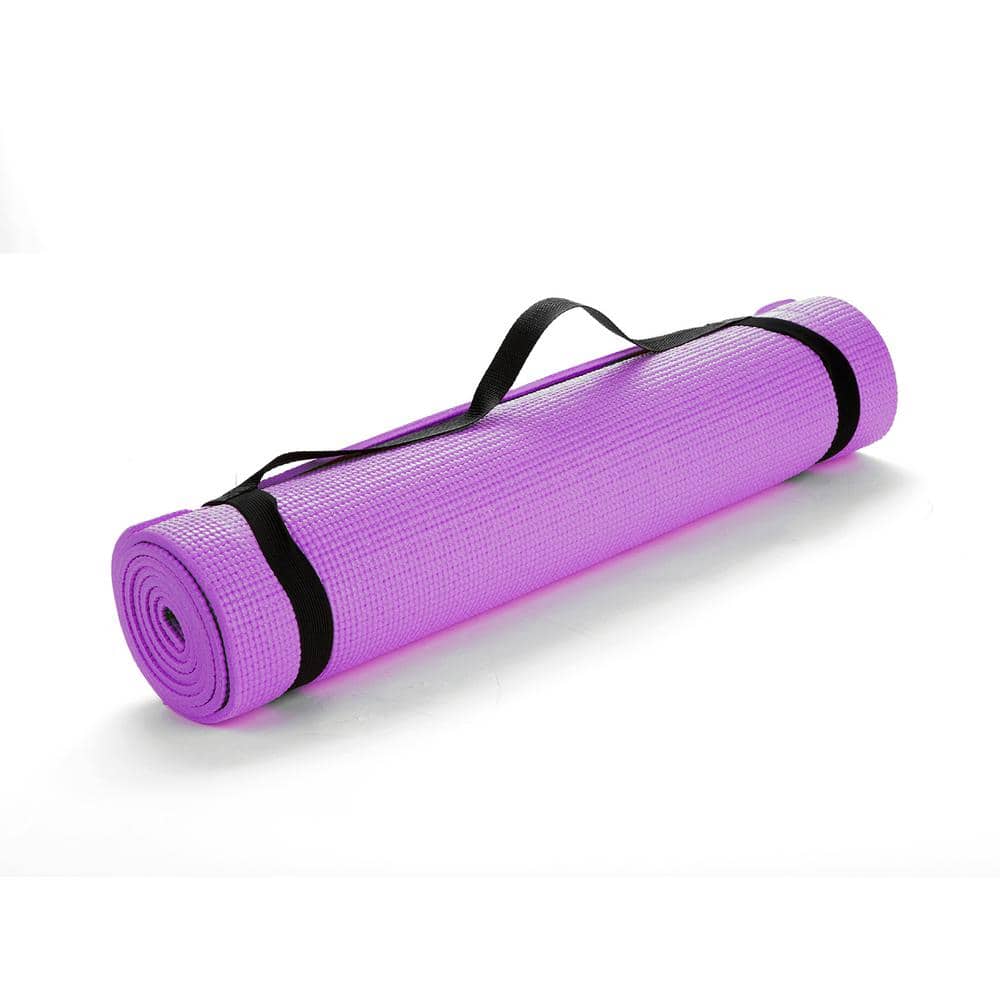 Purple Yoga Mat for Women & Men Exercise Fitness Mat W Strap Yoga Workout  NEW