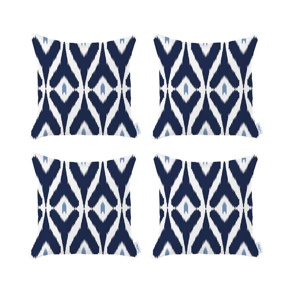 Navy Blue and White Ikat Euro Polyester Pillow Covers Set