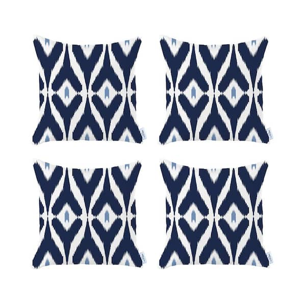 MIKE & Co. NEW YORK Ikat (Set of 4) Square Navy Blue and White 18 in. x 18 in. Boho Throw Pillow Covers