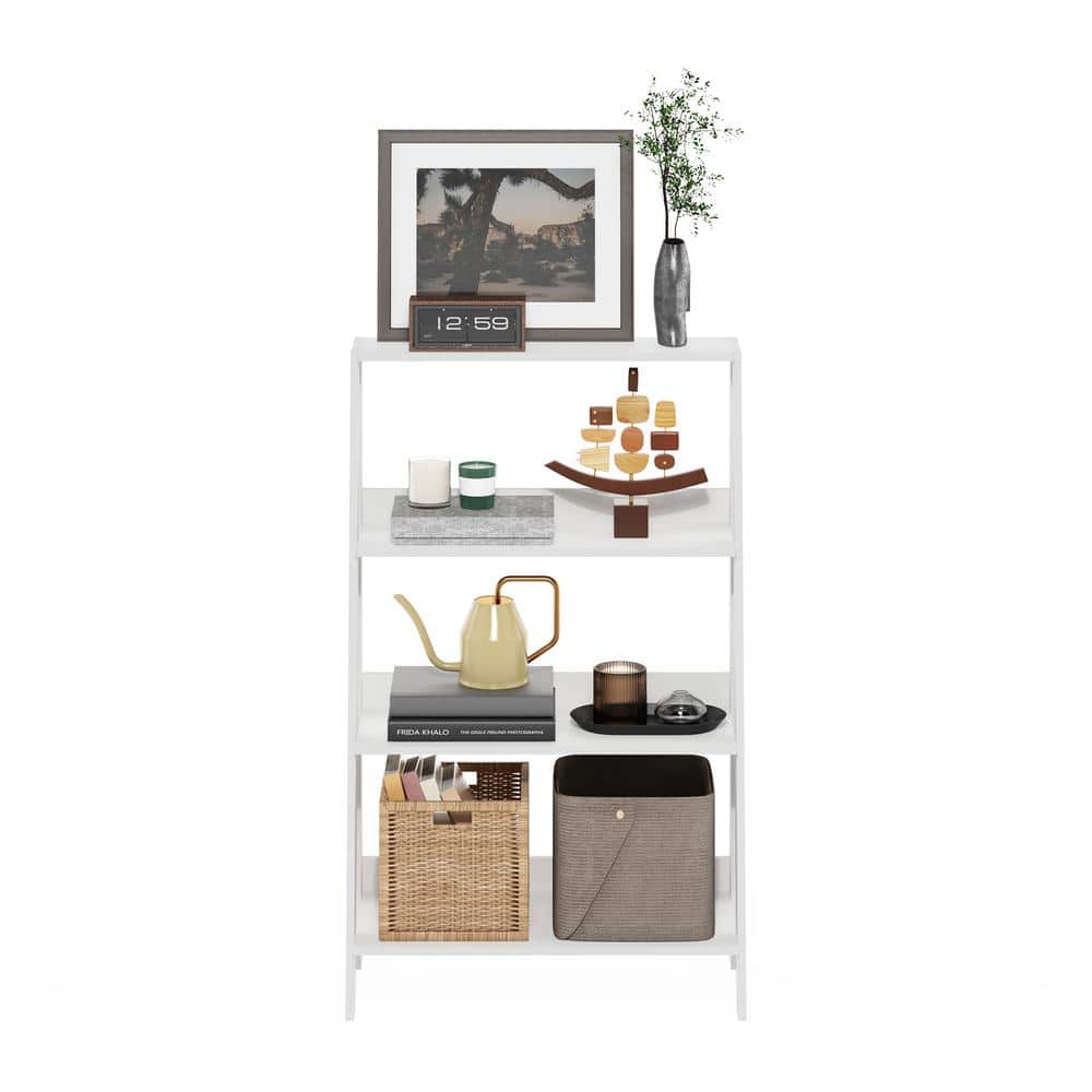 White 4-Tier Wooden Ladder Bookcase Display Shelf