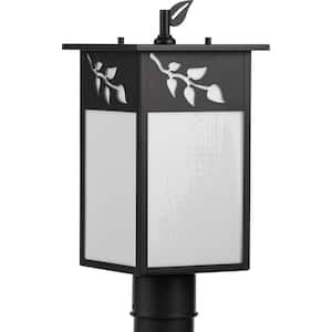 Trellis Collection 1-Light Antique Bronze White Art Glass Craftsman Outdoor Post Lantern Light