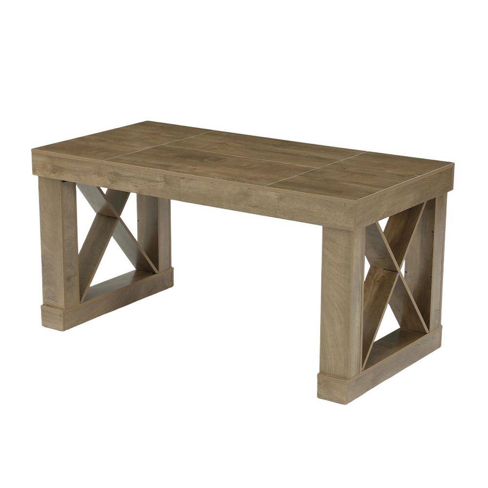 Halseey 63 in. Farmhouse Brown Wood Sled Base Dining Table, Rectangular Kitchen Table Seats 4
