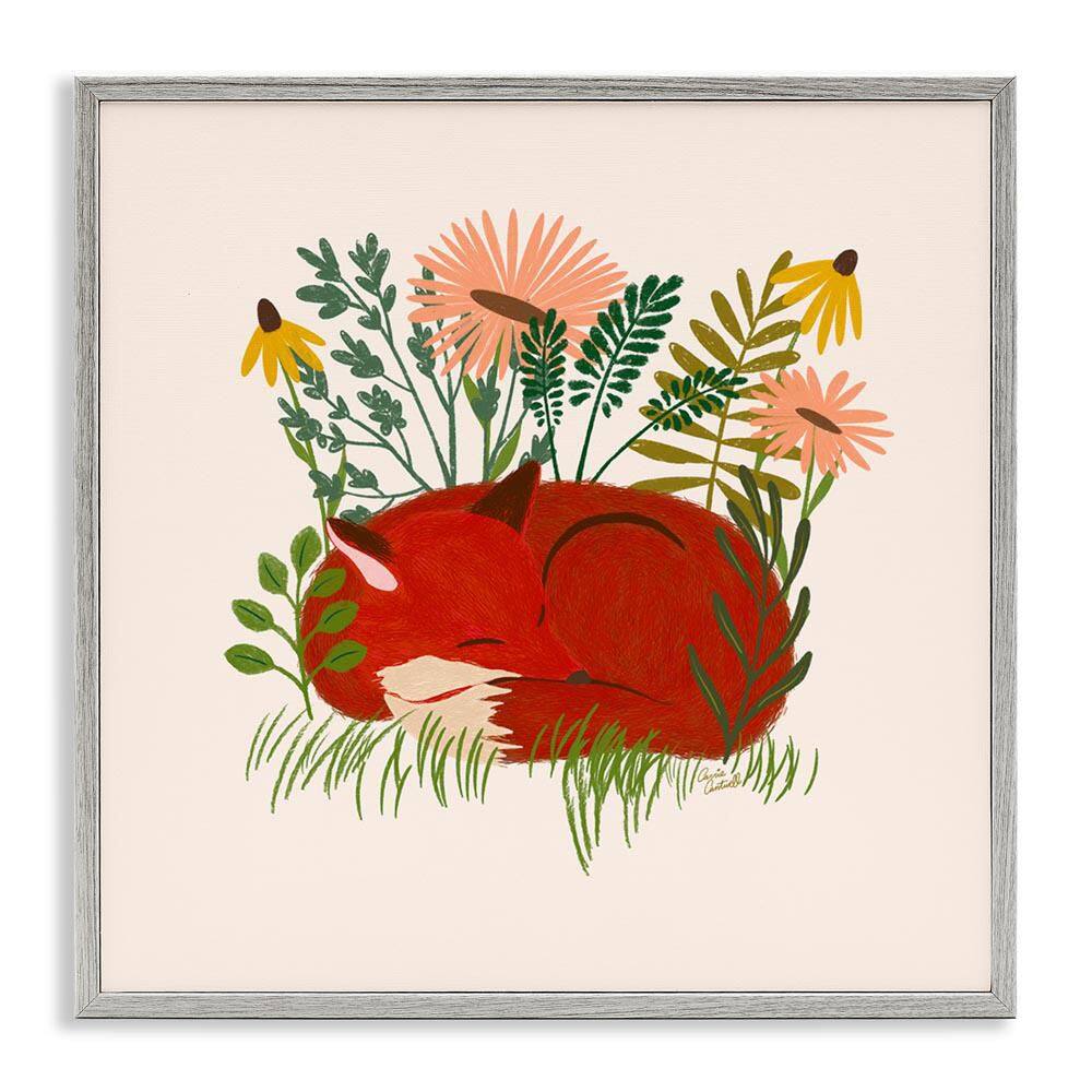 Sleeping Fox Among Daisies by Carrie Cantwell Gray Framed Animal Giclee Art Print 24 in. x 24 in. price history on PriceWatchPro