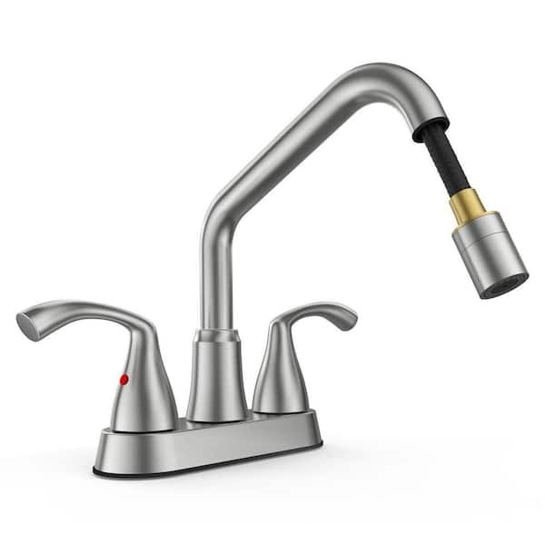 Laundry Sink Faucet, Utility Sink Faucet with Pull Out Sprayer, Dual Handle Pull Out Faucet，4 Inch CenterSet Laundry