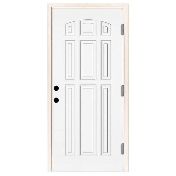 Steves & Sons 32 in. x 80 in. Element Series 9-Panel White Primed Steel Prehung Front Door with Left-Hand Outswing w/ 4-9/16 in. Frame
