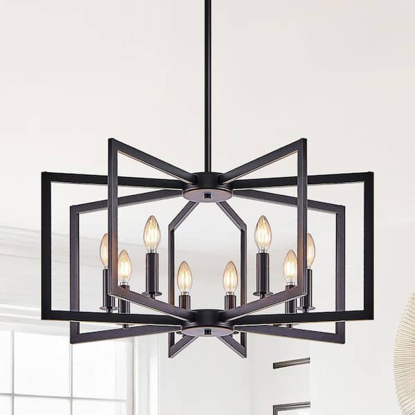 27 in. W 8-Light Black Ceiling Chandelier Modern Pendant Light Fixture, E12, No Bulbs Inlcuded