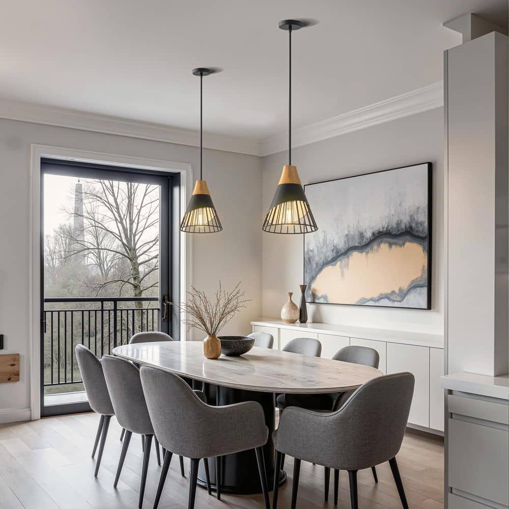 1-Light Modern Black Pendant Light with Wooden Decor Shade, Minimalist Hanging Light for Dining Room, Kitchen Island price history on PriceWatchPro
