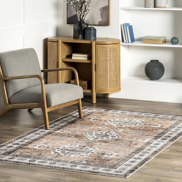 Evelina Traditional Spill-Proof Machine Washable Rust 9 ft. x 12 ft. Area Rug