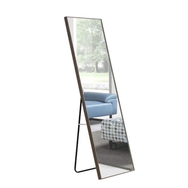 Unbranded 17 in. W x 60 in. H Large Rectangular Wood Framed Anti-Fog Wall Bathroom Vanity Mirror in Gray