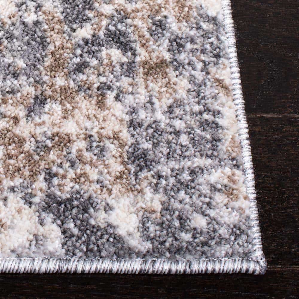 Abstract Elegance Light Grey Synthetic 2' x 8' Hand-Knotted Rug