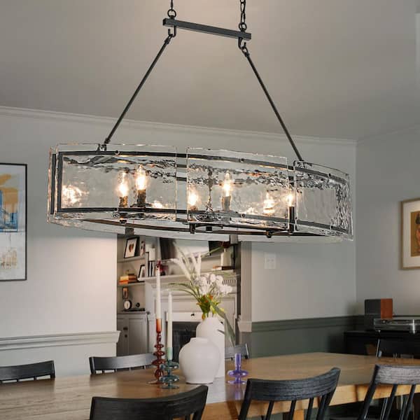 Chloe 6-Light Matte Black Linear Chandelier with Clear Water Glass for Kitchen Island