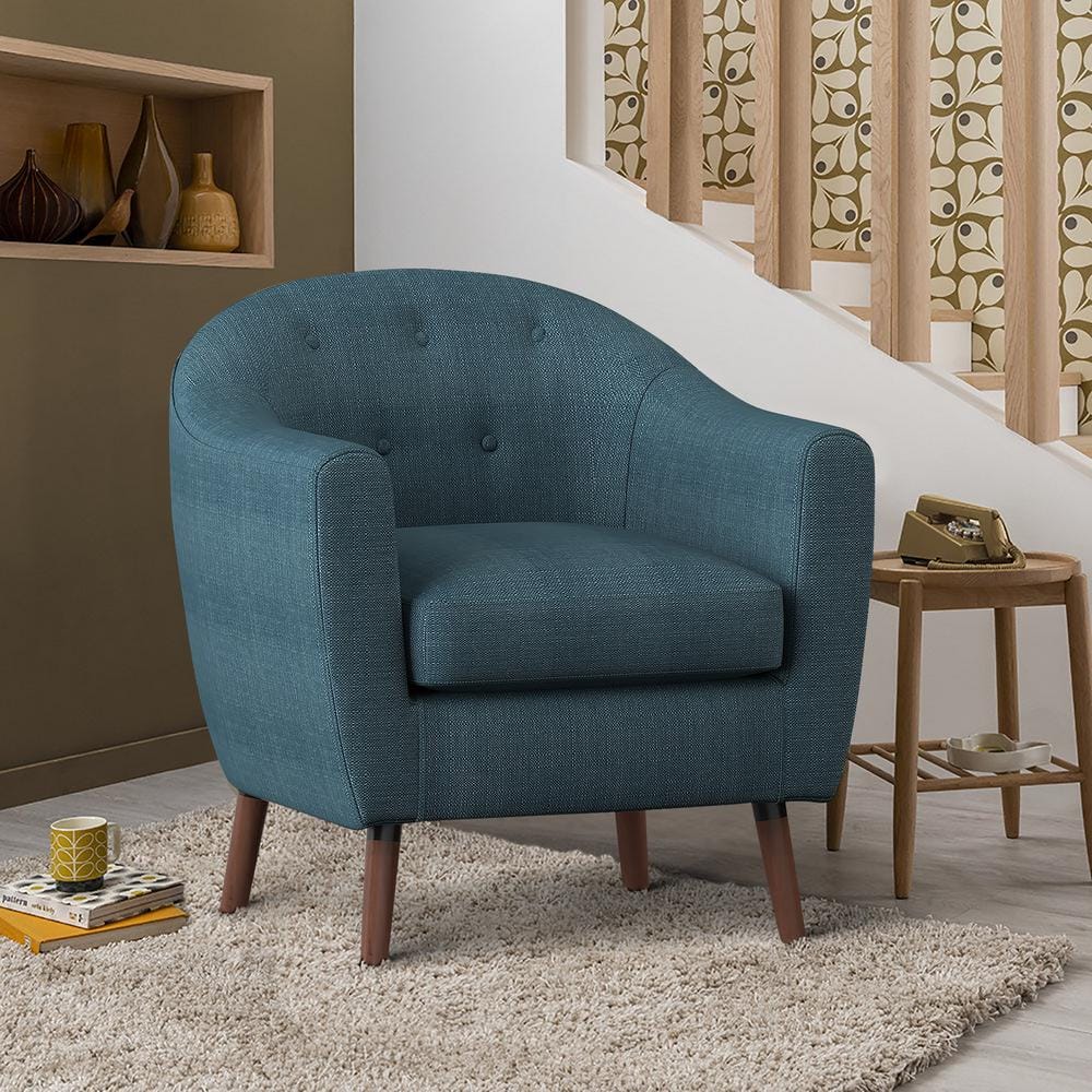 Scandinavian Blue Barrel Accent Chair in Solid Wood
