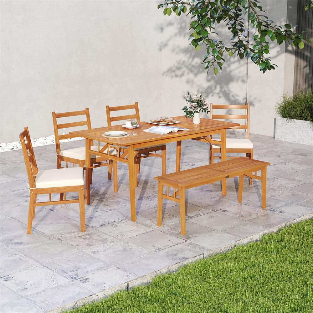 HONEY JOY 63 in. Acacia Wood Table Outdoor Wooden Dining Table for