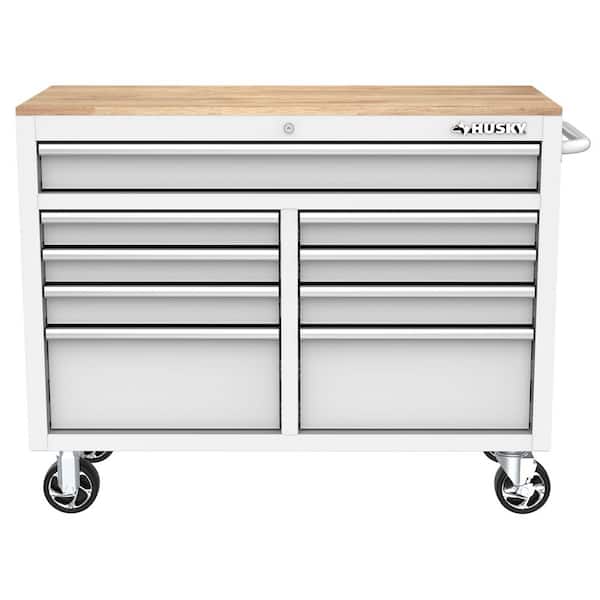 Husky Tool Storage 46 in. W x 18 in. D 9-Drawer Gloss White Mobile