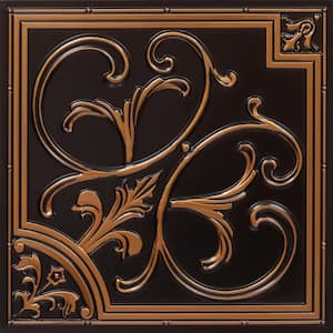 Lilies and Swirls 2 ft. x 2 ft. PVC Lay-in or Glue-up Ceiling Tile in Antique Copper (100 sq. ft. / case)
