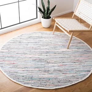 Rag Rug Ivory/Multi 6 ft. x 6 ft. Gradient Solid Color Striped Round Area Rug