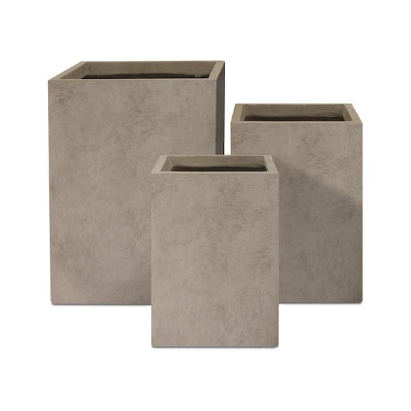 18.5",15.7",12.6"H Rectangular Modern Concrete Planters Set of 3, Indoor/Outdoor with Drainage Hole and Rubber Plug