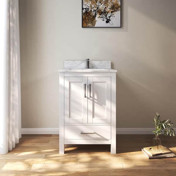 MEDUNJESS 24 in. W x 22 in. D x 35 in. H Single Sink Bath Vanity Cabinet in White with Cultured Marble Top