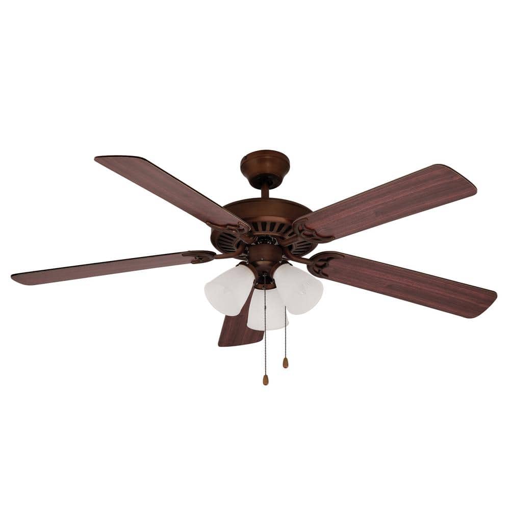 Bel Air Lighting Spottswood 52 in. Indoor Oil Rubbed Bronze Traditional 3-Light Ceiling Fan with Light, Pull Chains, 5 Reversible Blades -  F-1005 ROB