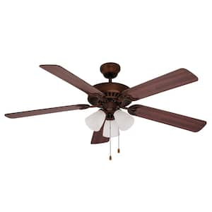 Spottswood 52 in. Indoor Oil Rubbed Bronze Traditional 3-Light Ceiling Fan with Light, Pull Chains, 5 Reversible Blades