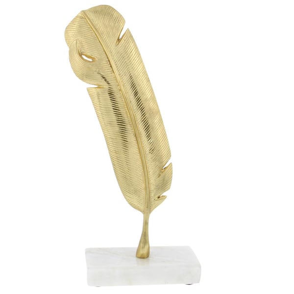 2 in. x 12 in. Gold Aluminum Feather Bird Sculpture