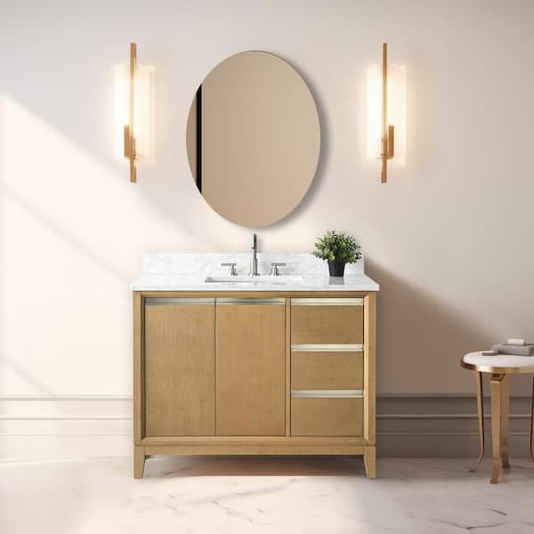 Vanity Art 42 in. W x 22 in. D x 34 in. H Single Sink Bathroom Vanity in Natural Oak with Engineered Marble Top