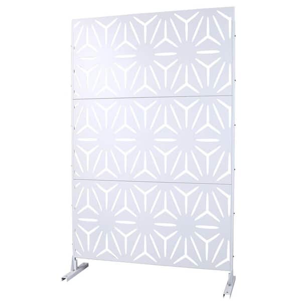 Outdoor and Indoor 6.3 ft. x 4 ft. Freestanding Decorative Privacy Fence Screen White Metal for Garden Fence