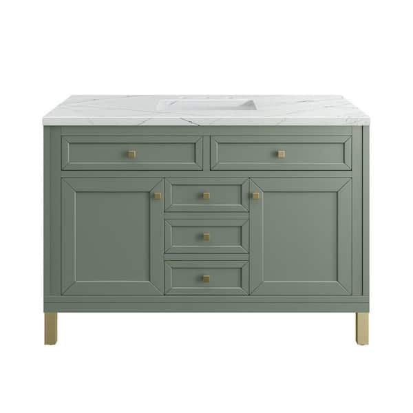 James Martin Vanities Chicago 48.0 in. W x 23.5 in. D x 34 in. H Bathroom Vanity in Smokey Celadon with Ethereal Noctis Quartz Top