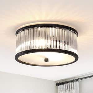 12 in. 2-Light Matte Black Modern Flush Mount Ceiling Light with Clear Glass Tubes