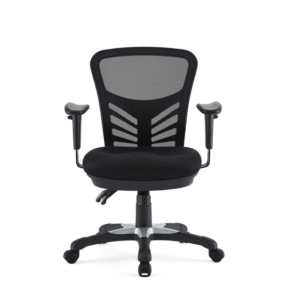 Black Mesh and Fabric Swivel Office Chair with Adjustable Arms