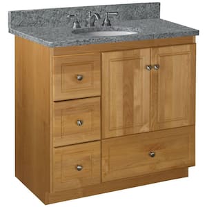 Ultraline 36 in. W x 21 in. D x 34.5 in. H Bath Vanity Cabinet without Top in Natural Alder