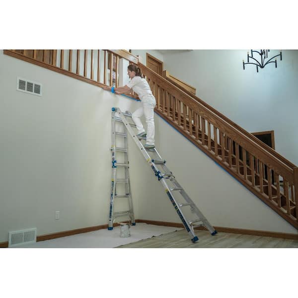Werner - 22 ft. Reach Aluminum 5-in-1 Multi-Position Pro Ladder with Powerlite Rails 375 lbs. Load Capacity Type IAA Duty Rating