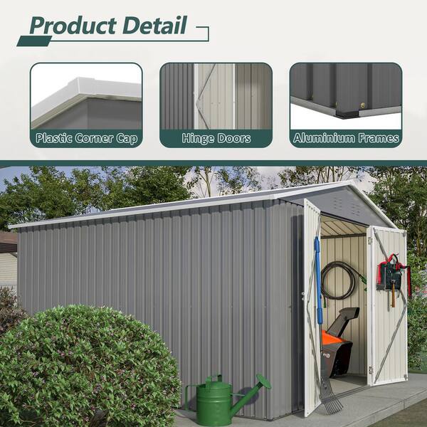 10 ft. W x 10 ft. D Gray Metal Storage Shed for Outdoor with