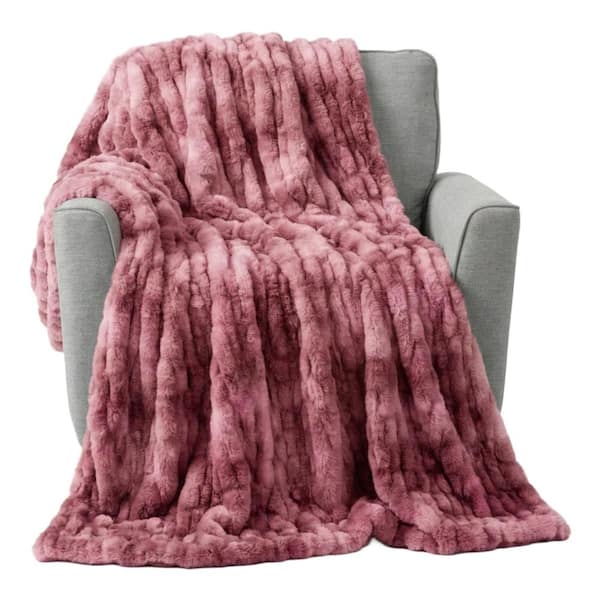 Oversized Pink Faux Fur Blanket - 60 x 80 in. Ruched Polyester Fur Blanket-Queen Blanket for Bed or Couch-Throw Blanket
