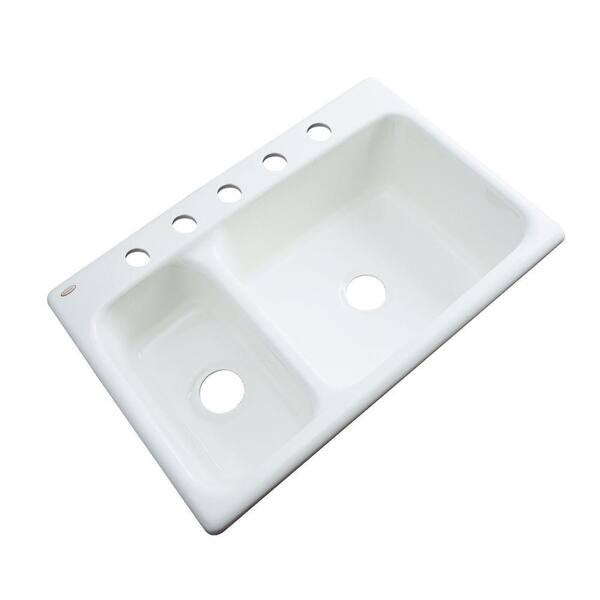 Thermocast Wyndham Drop-In Acrylic 33 in. 5-Hole Double Bowl Kitchen Sink in White
