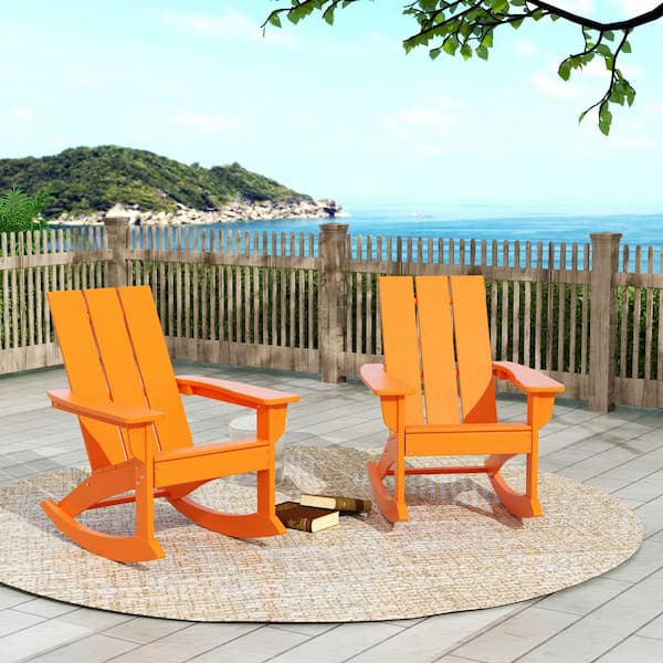 WESTIN OUTDOOR Shoreside Orange Plastic Modern Adirondack Outdoor Rocking Chair (Set of 2)