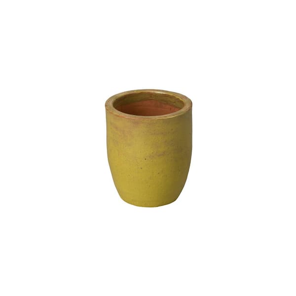 Emissary 12 in. D x 15 in. H Yellow Ceramic Round Planter with Drainage Hole