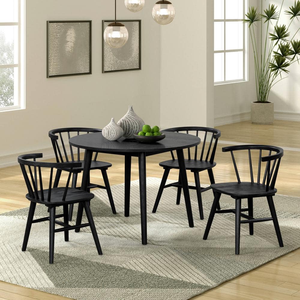 Furniture of America Veneten 5-Piece Black Wood Top Dining Room Set ...