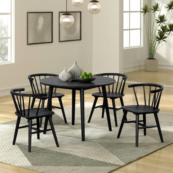 Furniture of America Veneten 5-Piece Black Wood Top Dining Room Set (Seats 4)